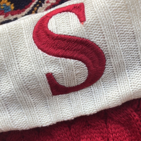 15 inch cabled sweater knit Christmas stocking embroidered S. - Picture 3 of 5